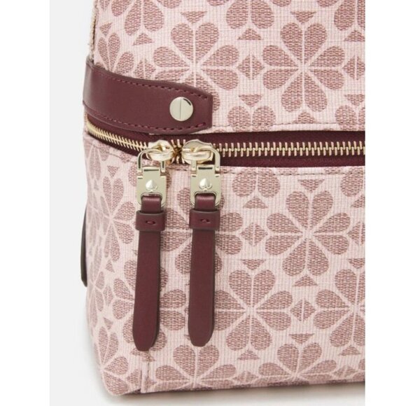 Kate Spade Large Backpack Flower Jacquard Beige Coated Canvas Leather Pockets - Picture 10 of 11